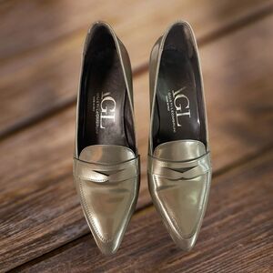 AGL Leather Olive Green Solid Dressy Office Heel Pumps EUR 40 US 10